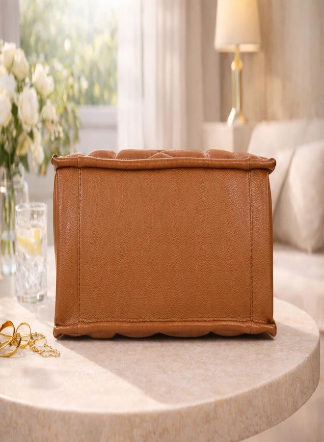 Fargo Matrix Tan Tote Bag for Women | Vegan Leather Handbag with 15-Inch Laptop Compartment, Smooth Zip | Stylish Office, College & Daily Use Tote | Made in India - Image 3